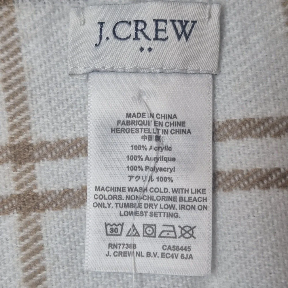 J.Crew Women's One Size Plaid Ruana Cape Wrap‎ Fringe Shawl Ivory Tan NWT
